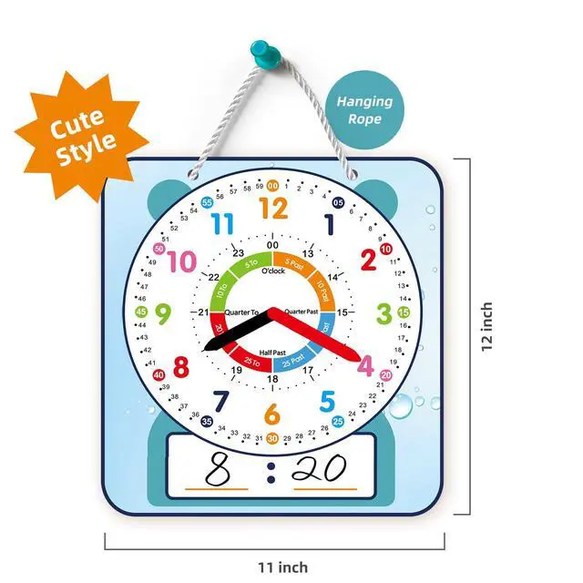 Alt view image 3 of 7 - Large 12" Magnetic Writable Dry Erase Teaching Clock,Teaching Demonstration Clock for Kids Learning Time with Cute Style for Home School Classroom Supplies(12" x 11")