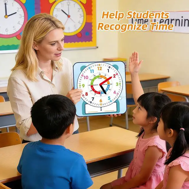 Alt view image 4 of 7 - Large 12" Magnetic Writable Dry Erase Teaching Clock,Teaching Demonstration Clock for Kids Learning Time with Cute Style for Home School Classroom Supplies(12" x 11")