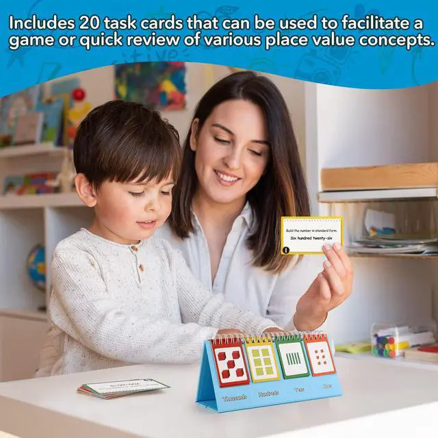 Alt view image 4 of 7 - Student Place Value Flip Chart - Math Manipulatives K-3 for Elementary Classroom - Double-Sided with Whole Numbers and Base Ten Blocks