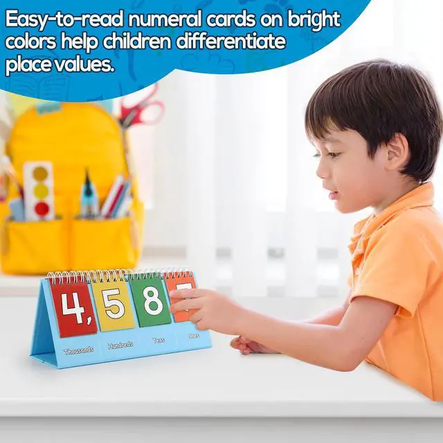 Alt view image 6 of 7 - Student Place Value Flip Chart - Math Manipulatives K-3 for Elementary Classroom - Double-Sided with Whole Numbers and Base Ten Blocks