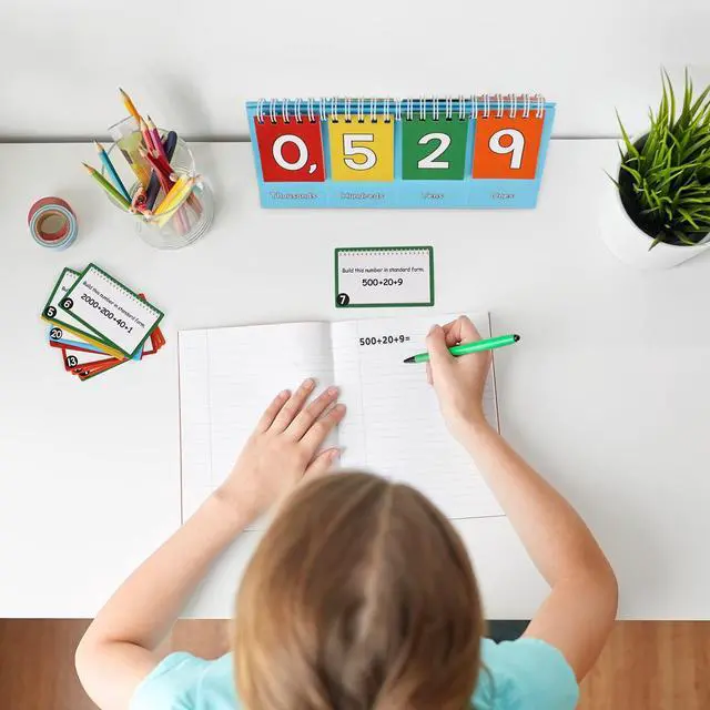 Alt view image 5 of 7 - Student Place Value Flip Chart - Math Manipulatives K-3 for Elementary Classroom - Double-Sided with Whole Numbers and Base Ten Blocks