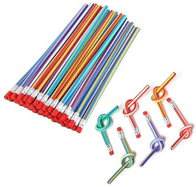 Main image of Flexible Bendy Pencil,35 PCS Flexible Soft Pencil Colorful Stripe Soft Pencils with Eraser as Gift for Students or Children