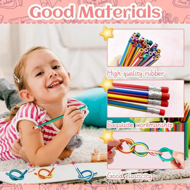 Alt view image 3 of 7 - Flexible Bendy Pencil,35 PCS Flexible Soft Pencil Colorful Stripe Soft Pencils with Eraser as Gift for Students or Children