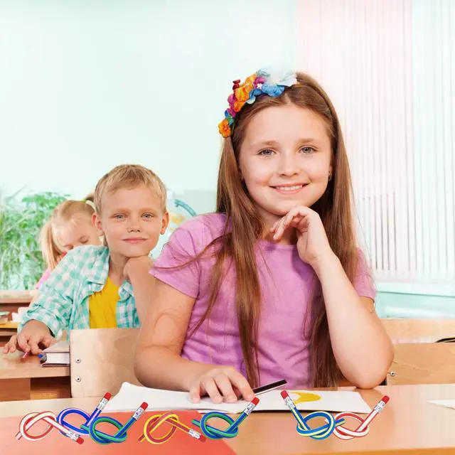Alt view image 6 of 7 - Flexible Bendy Pencil,35 PCS Flexible Soft Pencil Colorful Stripe Soft Pencils with Eraser as Gift for Students or Children