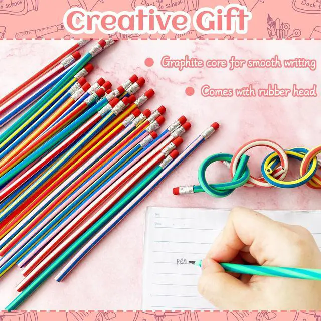 Alt view image 4 of 7 - Flexible Bendy Pencil,35 PCS Flexible Soft Pencil Colorful Stripe Soft Pencils with Eraser as Gift for Students or Children