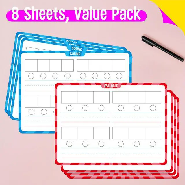 Alt view image 2 of 7 - 8 Packs Phonemic Awareness Dry Erase Board, Double Sided Dry Erase Board Writable and Erasable Phonics Learning White Board for Kids, Students, Classroom and Home (Each Measures 12 x 9)