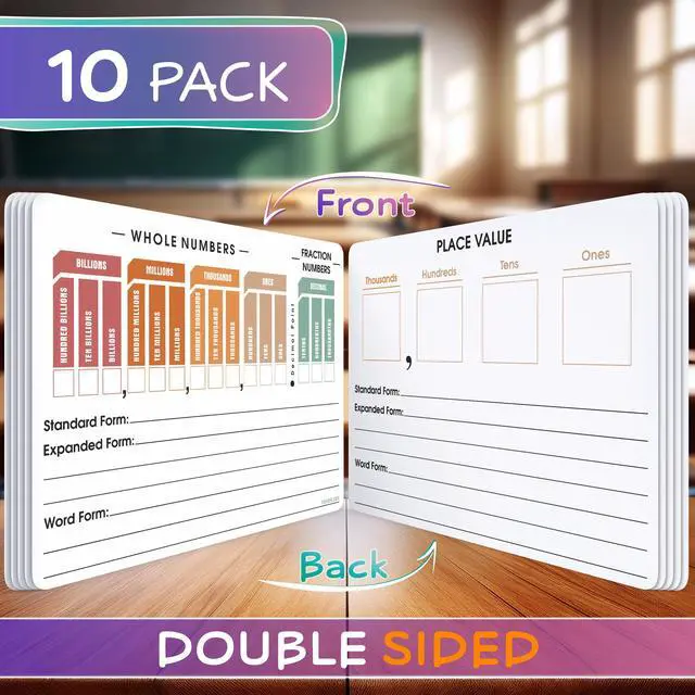 Alt view image 3 of 7 - Place Value Chart Math Practice 9x12 Small White Board Dry Erase Sheets Math Manipulatives Math Supplies Homeschool Teacher Students Classroom Pack of 10 Sheets