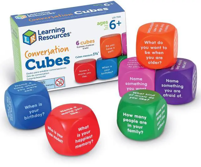 Main image of Conversation Cubes -Ages 6+, Foam Cubes for Social Emotional Learning, School Counselor Supplies, Speech Therapy Toys, Ice Breaker Cubes,Teacher Must Haves, 6 Pieces