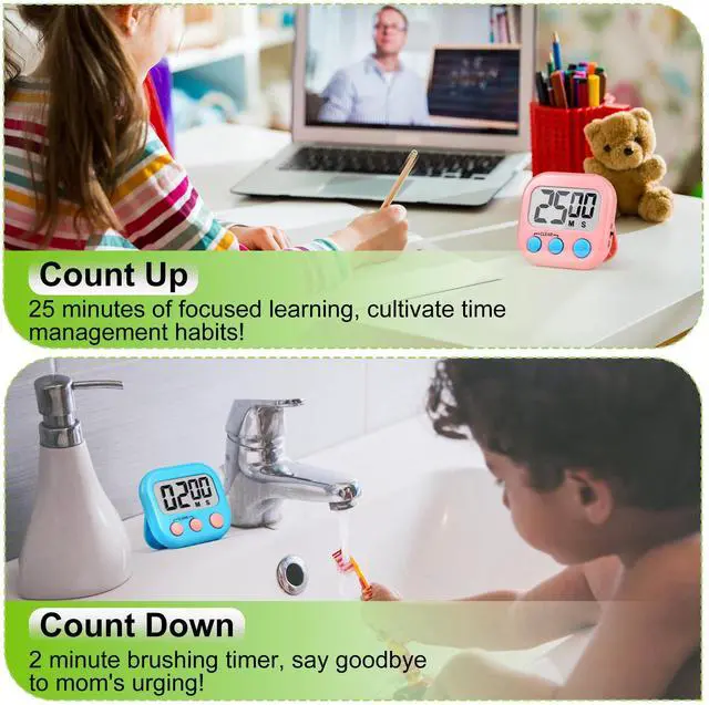 Alt view image 3 of 6 - Digital Timer for Kids Teacher Supplies Classroom Timer for Study Learning Management Kitchen Work Exercise-4Pack Pink Blue Green Purple