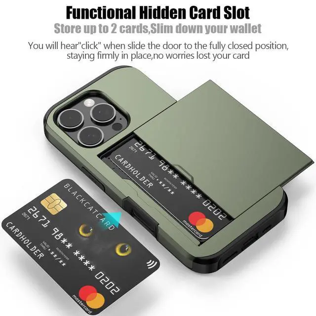 Alt view image 2 of 7 - for iPhone 16 Pro Case with Card Holder Green | Heavy Duty Protective Dual Layer Shockproof Hidden Card Slot, Slim Wallet Case for iPhone 16 Pro Men&Women