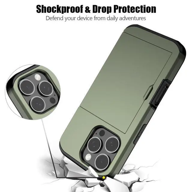 Alt view image 5 of 7 - for iPhone 16 Pro Case with Card Holder Green | Heavy Duty Protective Dual Layer Shockproof Hidden Card Slot, Slim Wallet Case for iPhone 16 Pro Men&Women