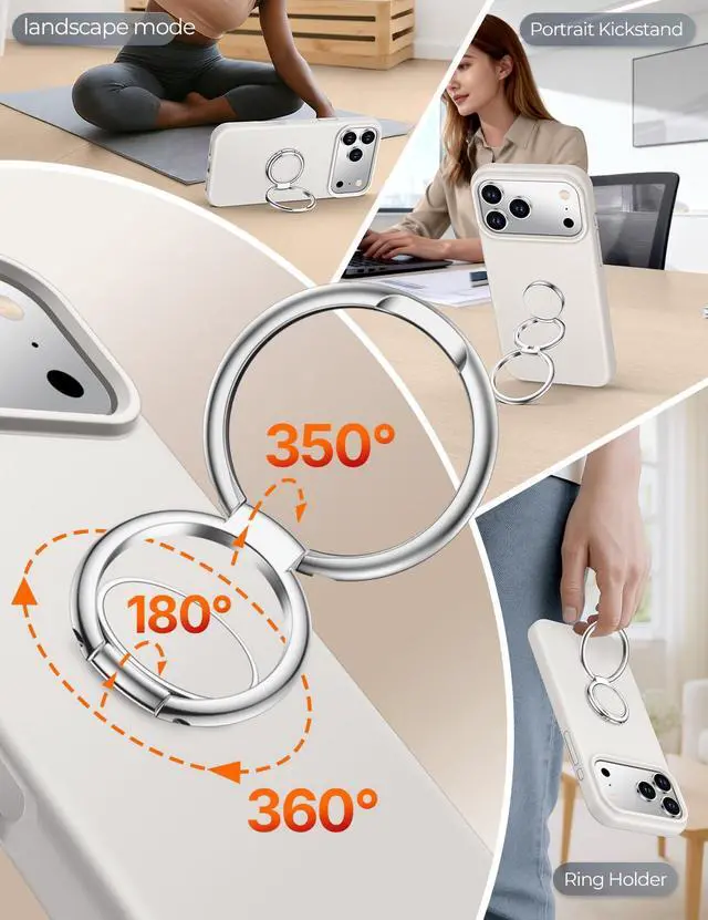 Alt view image 3 of 6 - for iPhone 17 Pro Case with Double Ring Stand & Wrist Strap Stone | Liquid Silicone Phone Case with Soft Microfiber Lining, Shockproof Protective Cover for Women, 6.3" - Stone