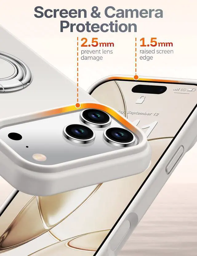 Alt view image 6 of 6 - for iPhone 17 Pro Case with Double Ring Stand & Wrist Strap Stone | Liquid Silicone Phone Case with Soft Microfiber Lining, Shockproof Protective Cover for Women, 6.3" - Stone