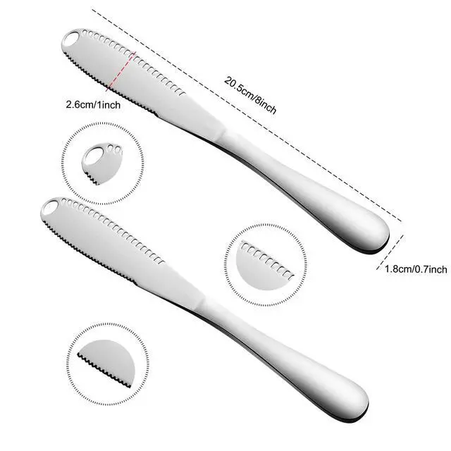 Alt view image 3 of 7 - 2-Pack Stainless Steel Butter Knives with Holes 3-in-1 Spreader | For Cold Butter, Cheese & Jam Dishwasher Safe, Rust-Resistant, Soft Ergonomic Handle Perfect for Kitchen & Table
