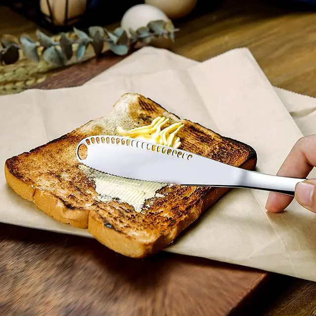 Alt view image 5 of 7 - 2-Pack Stainless Steel Butter Knives with Holes 3-in-1 Spreader | For Cold Butter, Cheese & Jam Dishwasher Safe, Rust-Resistant, Soft Ergonomic Handle Perfect for Kitchen & Table