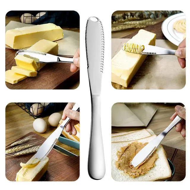 Alt view image 7 of 7 - 2-Pack Stainless Steel Butter Knives with Holes 3-in-1 Spreader | For Cold Butter, Cheese & Jam Dishwasher Safe, Rust-Resistant, Soft Ergonomic Handle Perfect for Kitchen & Table
