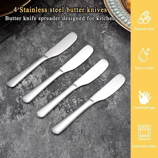 Alt view image 5 of 7 - Stainless Steel Butter Knife, Butter Spreader, Butter Knives, Butter Spreader Knife for Kitchen Restaurant Party, Kitchen Gadgets, Set of 4