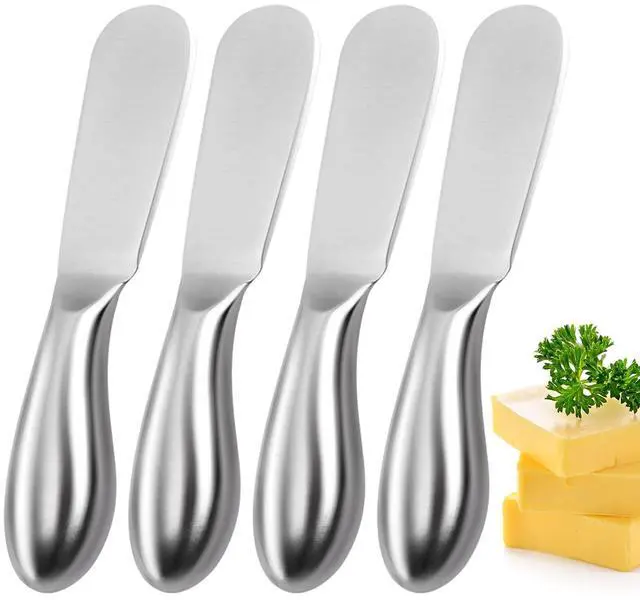 Main image of Butter Knives 4 Pieces Stainless Steel Cheese Butter Spreader Knife Set for Cold Butter, Cream Cheese, Jam, Pastry, Charcuterie, Multipurpose Kitchen Gadgets