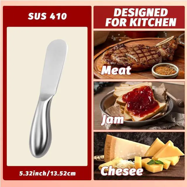 Alt view image 2 of 7 - Butter Knives 4 Pieces Stainless Steel Cheese Butter Spreader Knife Set for Cold Butter, Cream Cheese, Jam, Pastry, Charcuterie, Multipurpose Kitchen Gadgets