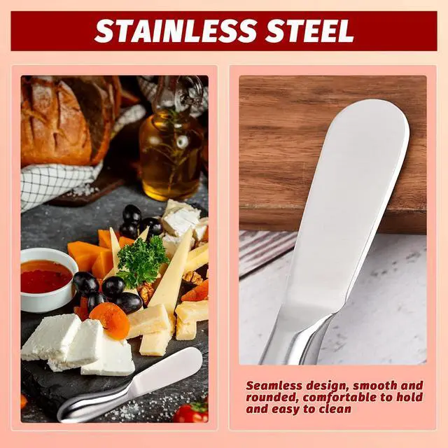 Alt view image 3 of 7 - Butter Knives 4 Pieces Stainless Steel Cheese Butter Spreader Knife Set for Cold Butter, Cream Cheese, Jam, Pastry, Charcuterie, Multipurpose Kitchen Gadgets