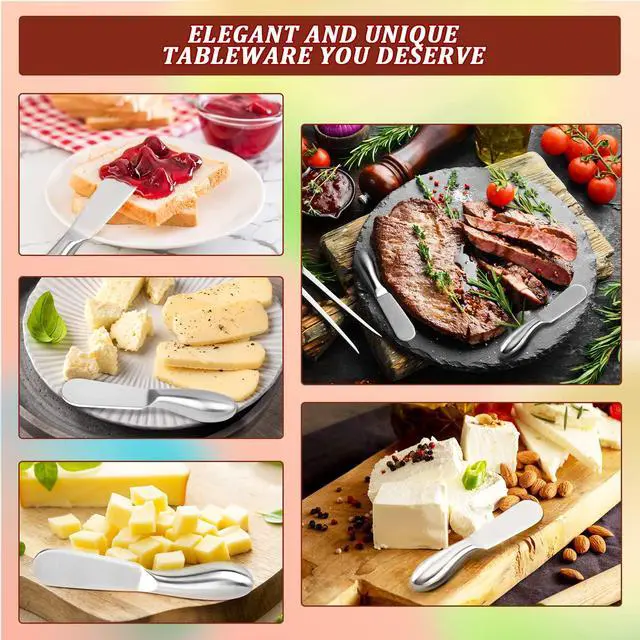Alt view image 4 of 7 - Butter Knives 4 Pieces Stainless Steel Cheese Butter Spreader Knife Set for Cold Butter, Cream Cheese, Jam, Pastry, Charcuterie, Multipurpose Kitchen Gadgets
