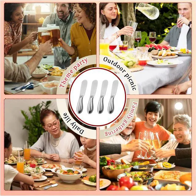 Alt view image 6 of 7 - Butter Knives 4 Pieces Stainless Steel Cheese Butter Spreader Knife Set for Cold Butter, Cream Cheese, Jam, Pastry, Charcuterie, Multipurpose Kitchen Gadgets