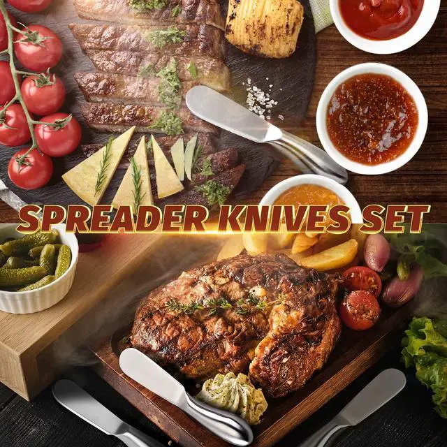 Alt view image 7 of 7 - Butter Knives 4 Pieces Stainless Steel Cheese Butter Spreader Knife Set for Cold Butter, Cream Cheese, Jam, Pastry, Charcuterie, Multipurpose Kitchen Gadgets