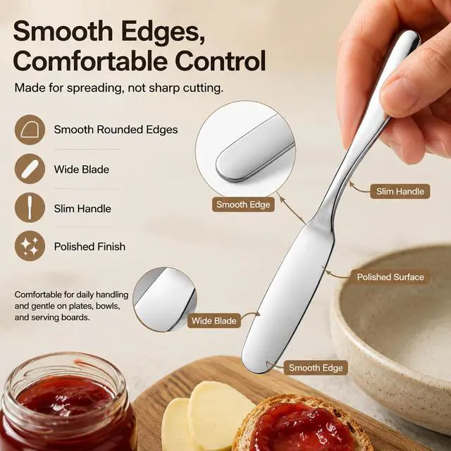 Alt view image 3 of 7 - 4 Pack Stainless Steel Butter Spreader Knives Jam Cream Spread Utensils | 6.46in Cheese Spreaders Silver, Ideal for Jam Cream Peanut Butter for Breakfast Home Kitchen Use,Silver