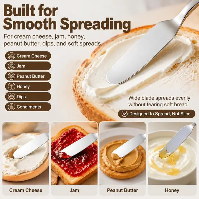 Alt view image 5 of 7 - 4 Pack Stainless Steel Butter Spreader Knives Jam Cream Spread Utensils | 6.46in Cheese Spreaders Silver, Ideal for Jam Cream Peanut Butter for Breakfast Home Kitchen Use,Silver
