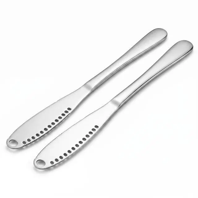 Main image of 2 Pcs Stainless Steel Butter Knives | 3 in 1 Butter Knife Set, Butter Spreader, Curler and Grater, for Butter, Cheese, Dishwasher Safe, Rust-Resistant, Ergonomic