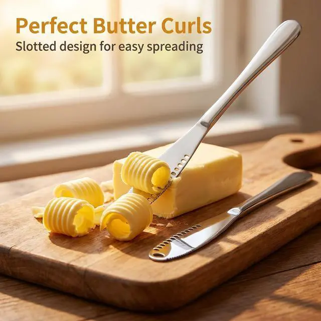 Alt view image 3 of 7 - 2 Pcs Stainless Steel Butter Knives | 3 in 1 Butter Knife Set, Butter Spreader, Curler and Grater, for Butter, Cheese, Dishwasher Safe, Rust-Resistant, Ergonomic