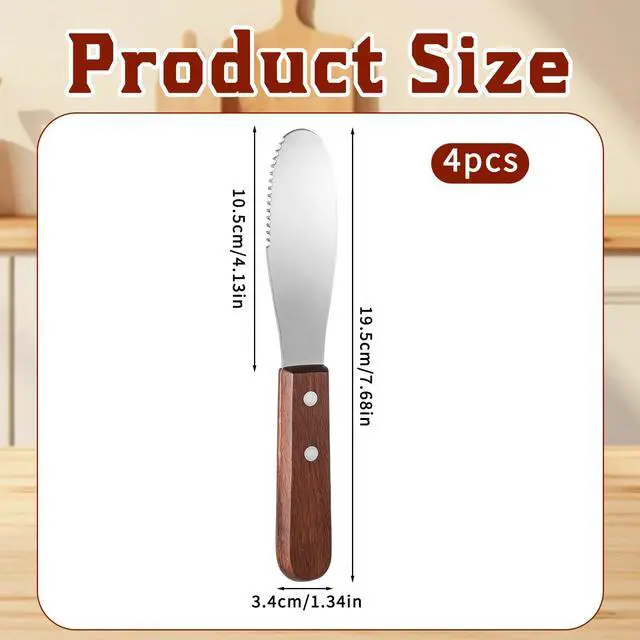 Alt view image 2 of 7 - 4 Pack Butter Spreader Knife Stainless Steel Cream Cheese Spreader with Wood Handle Butter Knife with Holes for Butters Cheese, Cream, Sandwich, and Condiment Serving