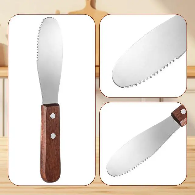Alt view image 3 of 7 - 4 Pack Butter Spreader Knife Stainless Steel Cream Cheese Spreader with Wood Handle Butter Knife with Holes for Butters Cheese, Cream, Sandwich, and Condiment Serving