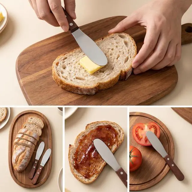 Alt view image 6 of 7 - 4 Pack Butter Spreader Knife Stainless Steel Cream Cheese Spreader with Wood Handle Butter Knife with Holes for Butters Cheese, Cream, Sandwich, and Condiment Serving