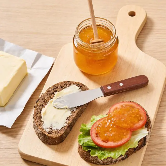 Alt view image 7 of 7 - 4 Pack Butter Spreader Knife Stainless Steel Cream Cheese Spreader with Wood Handle Butter Knife with Holes for Butters Cheese, Cream, Sandwich, and Condiment Serving