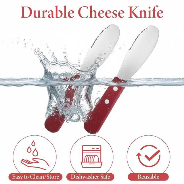 Alt view image 3 of 7 - 2pcs Stainless Steel Butter Spreader Knife with Wooden Handle, Long Handle Red & Steel Color, Kitchen Tools for Sandwich Cream Condiments