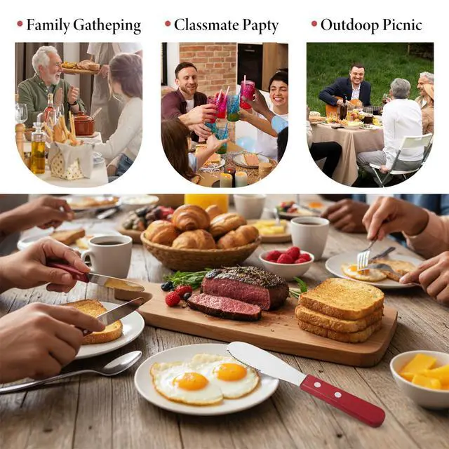 Alt view image 7 of 7 - 2pcs Stainless Steel Butter Spreader Knife with Wooden Handle, Long Handle Red & Steel Color, Kitchen Tools for Sandwich Cream Condiments
