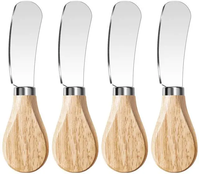Main image of Butter Knife Spreader, Cheese Spreader Knives Set of 4, Stainless Steel Butter Knives with Wooden Handle, Small Cheese Knives for Cold Butter, Soft Cheese Spreader, Jam, Charcuterie, Pastry