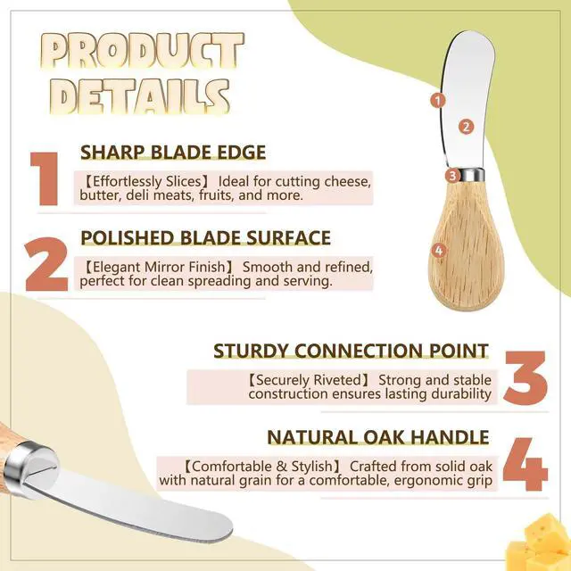 Alt view image 3 of 7 - Butter Knife Spreader, Cheese Spreader Knives Set of 4, Stainless Steel Butter Knives with Wooden Handle, Small Cheese Knives for Cold Butter, Soft Cheese Spreader, Jam, Charcuterie, Pastry