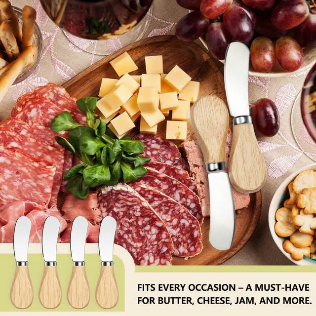 Alt view image 6 of 7 - Butter Knife Spreader, Cheese Spreader Knives Set of 4, Stainless Steel Butter Knives with Wooden Handle, Small Cheese Knives for Cold Butter, Soft Cheese Spreader, Jam, Charcuterie, Pastry
