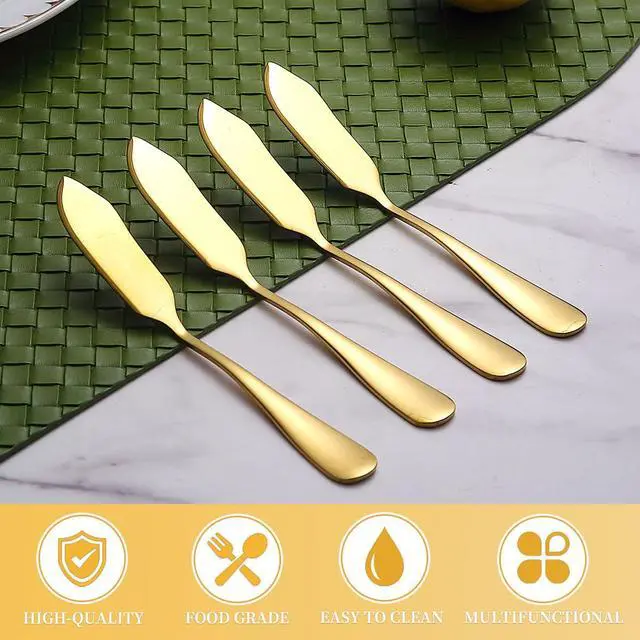 Alt view image 3 of 7 - Stainless Steel Butter Knives Set of 4Pcs, Titanium Gold Plating 5.7" Butter Spreader Knife Cheese Knives for Butter, Cheese, Jam, Fruit