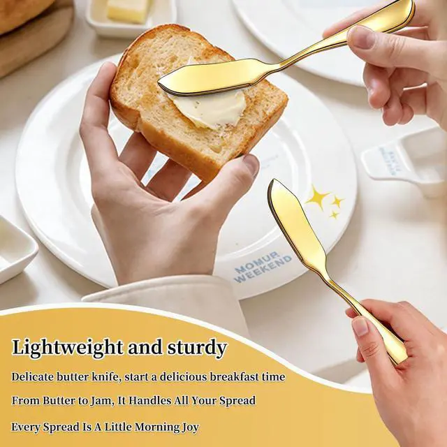 Alt view image 4 of 7 - Stainless Steel Butter Knives Set of 4Pcs, Titanium Gold Plating 5.7" Butter Spreader Knife Cheese Knives for Butter, Cheese, Jam, Fruit