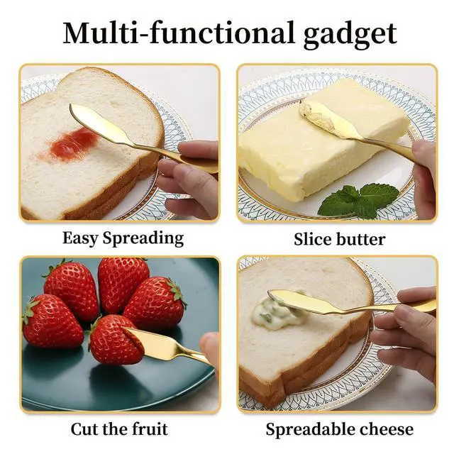 Alt view image 5 of 7 - Stainless Steel Butter Knives Set of 4Pcs, Titanium Gold Plating 5.7" Butter Spreader Knife Cheese Knives for Butter, Cheese, Jam, Fruit