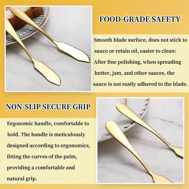Alt view image 6 of 7 - Stainless Steel Butter Knives Set of 4Pcs, Titanium Gold Plating 5.7" Butter Spreader Knife Cheese Knives for Butter, Cheese, Jam, Fruit