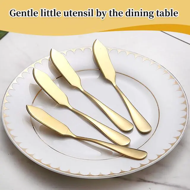 Alt view image 7 of 7 - Stainless Steel Butter Knives Set of 4Pcs, Titanium Gold Plating 5.7" Butter Spreader Knife Cheese Knives for Butter, Cheese, Jam, Fruit