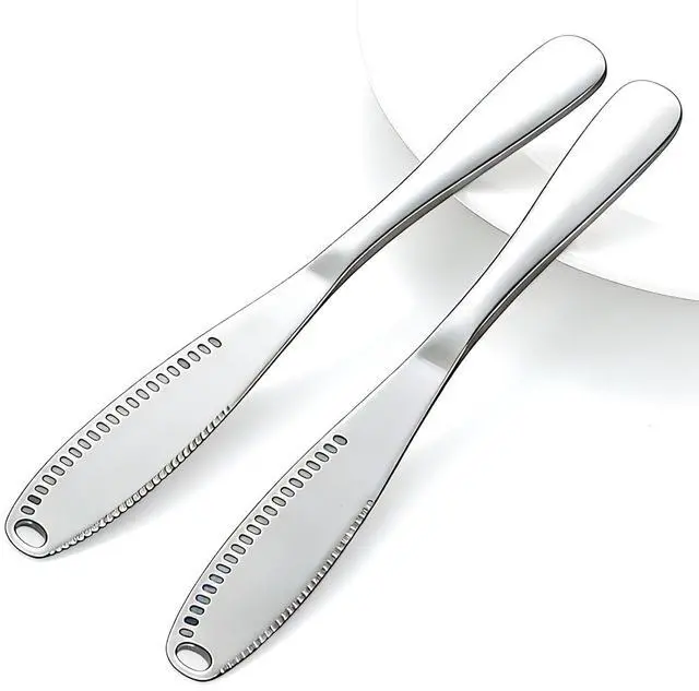 Main image of 2PCS Upgraded 3-in-1 Butter Knife Spreader and Curler,Professional Stainless Steel Butter Grater for Cold Butter, 8.07 Inch Butter Slicer with Holes for Bread Cheese Jam, Silver