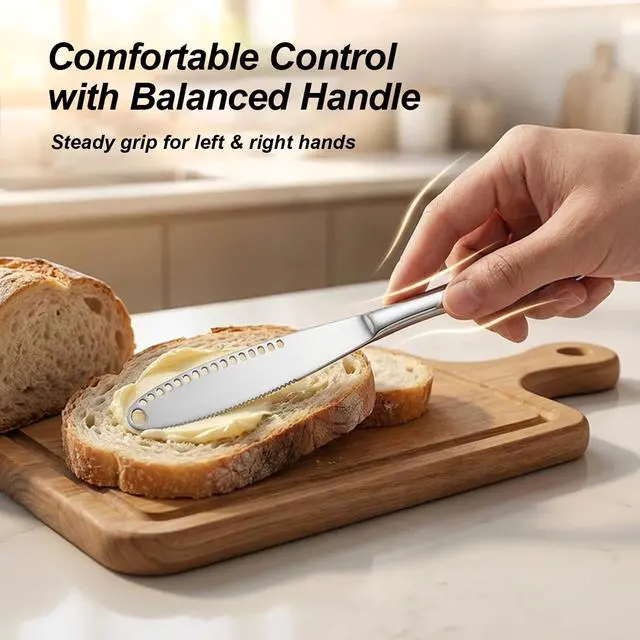 Alt view image 4 of 7 - 2PCS Upgraded 3-in-1 Butter Knife Spreader and Curler,Professional Stainless Steel Butter Grater for Cold Butter, 8.07 Inch Butter Slicer with Holes for Bread Cheese Jam, Silver