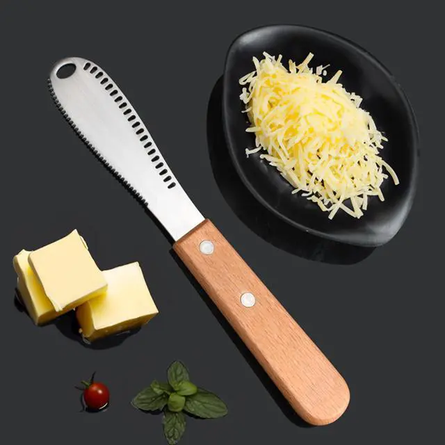 Alt view image 2 of 6 - Stainless Steel Butter Spreader Butter Knife Spreader with Wood Handle for Butter, Cheese, Cream, Sandwich, and Condiment Serving (4 Pack 3 in 1)