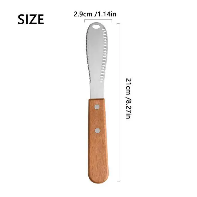 Alt view image 5 of 6 - Stainless Steel Butter Spreader Butter Knife Spreader with Wood Handle for Butter, Cheese, Cream, Sandwich, and Condiment Serving (4 Pack 3 in 1)