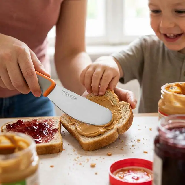 Alt view image 4 of 7 - Butter Knife Spreader, Little Cook 4.7 Inch Sandwich Butter Spreader Knife, Stainless Steel Spreaders for Food with Serrated Edge , Great for Butter, Cheese, Peanut, Sandwhich, Jam, Dishwasher Safe